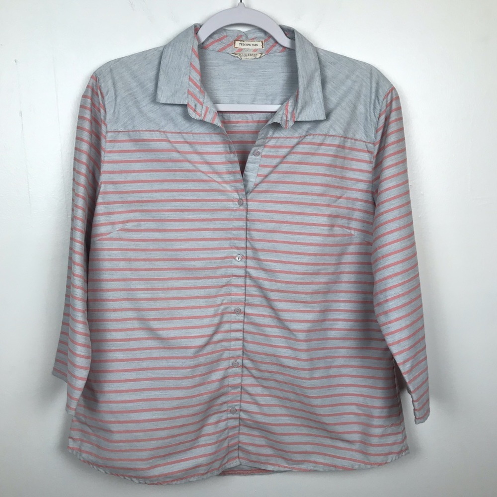 Scullers Button Front Shirt Regular Fit Women Size XL Stripes Nautical‎